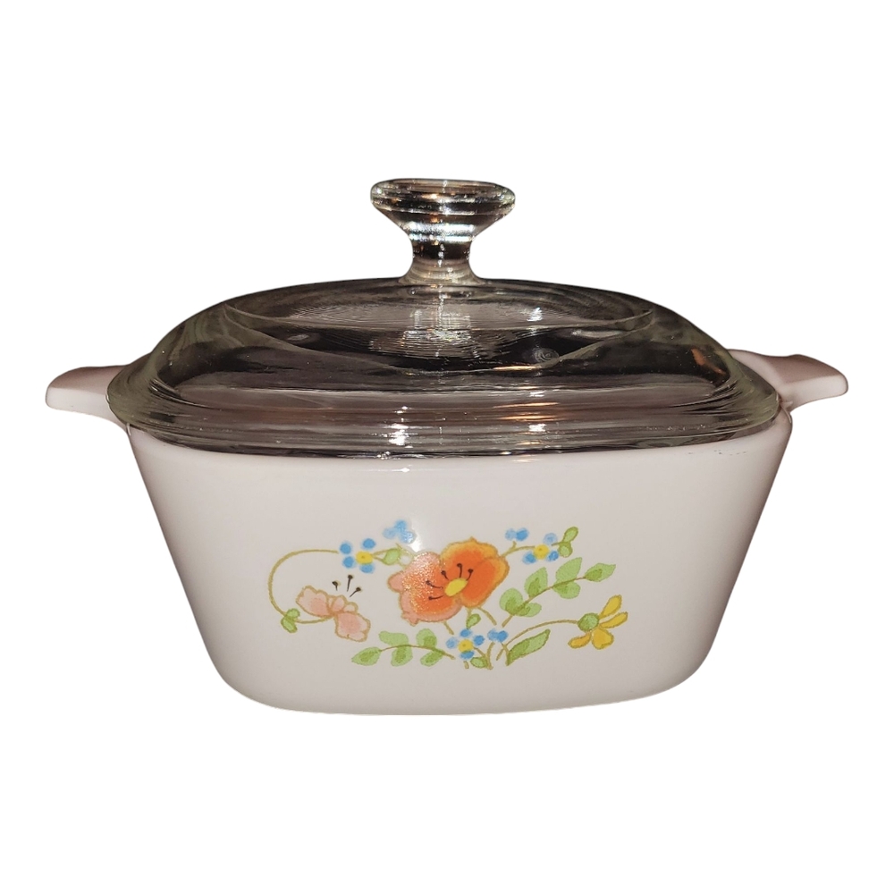 Vintage Corningwa 1re Wildflower P-43-B 2-3/4 Floral White Casserole Dish with L